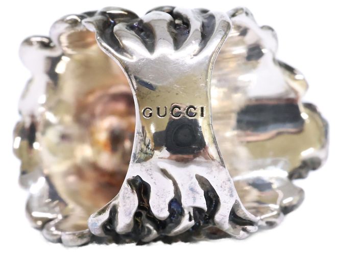 Anello Gucci Lion Head in vetro e cristalli Argento Verde - vista 7
