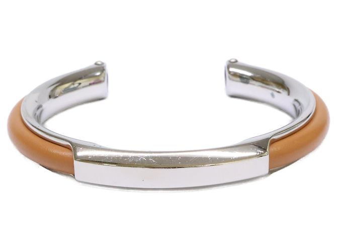 Hermès Bracelete de Couro e Metal Hermes Marrom Prata - vista 2