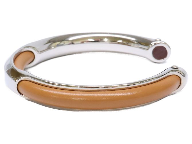 Hermès Bracelete de Couro e Metal Hermes Marrom Prata - vista 3