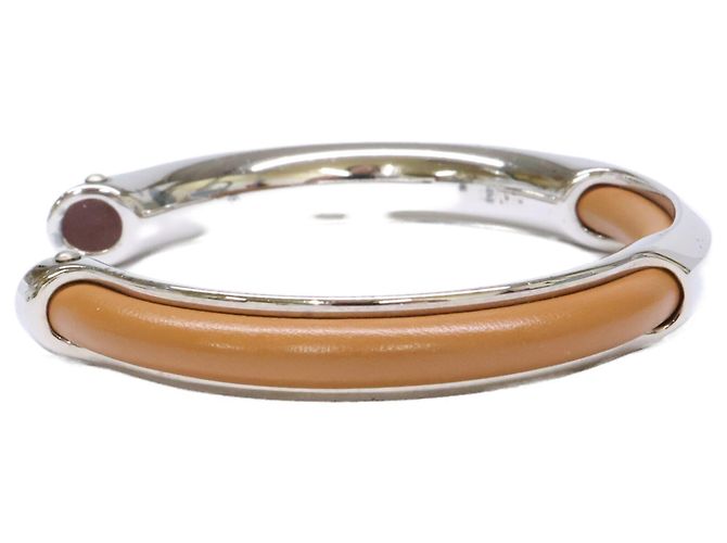 Hermès Bracelete de Couro e Metal Hermes Marrom Prata - vista 5