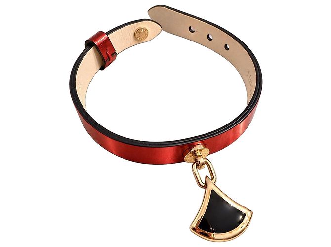 Bulgari Bracciale Bvlgari B.zero1 in pelle rossa con ciondolo in smalto nero Rosso - vista 2