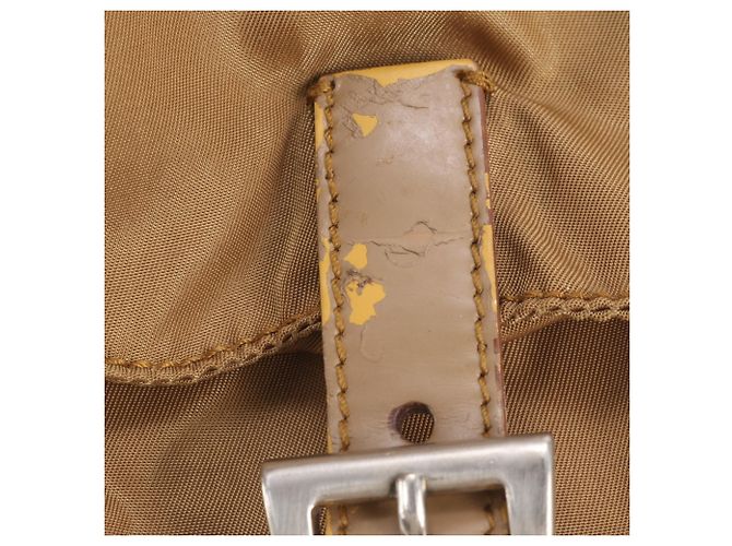 Prada Tessuto Nylon Triangle Logo Leather Backpack Brown - view 10