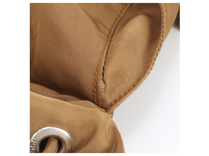 Prada Tessuto Nylon Triangle Logo Leather Backpack Brown - view 12