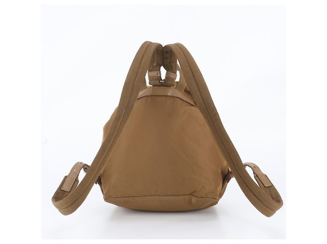 Prada Tessuto Nylon Triangle Logo Leather Backpack Brown - view 3