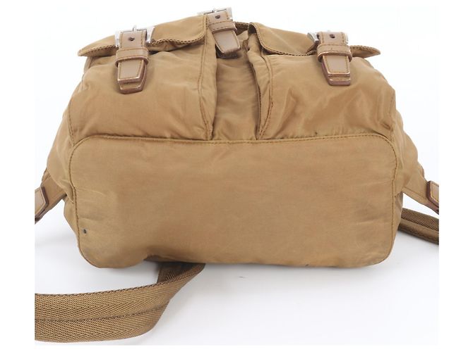 Prada Tessuto Nylon Triangle Logo Leather Backpack Brown - view 6