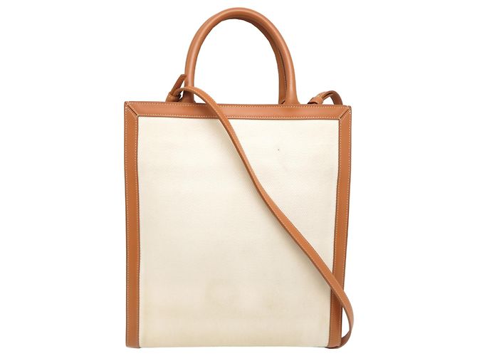 Céline Celine Vertical Cabas Small Tote Bag Marron Écru - vue 2