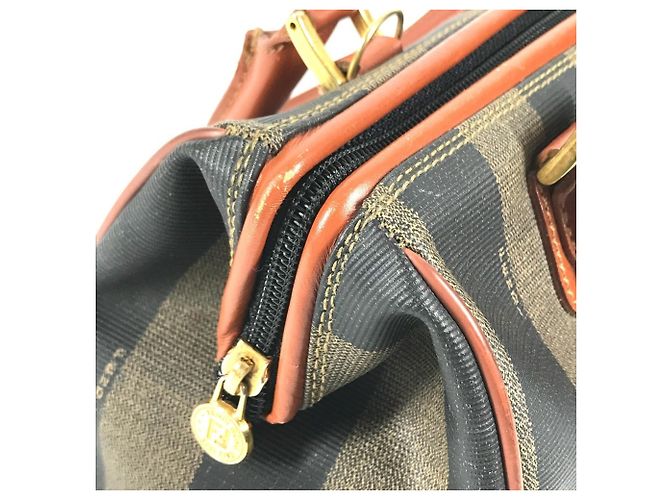 Fendi Pequin Vintage Pecan Mini Boston Handtasche Braun Khaki - Ansicht 14
