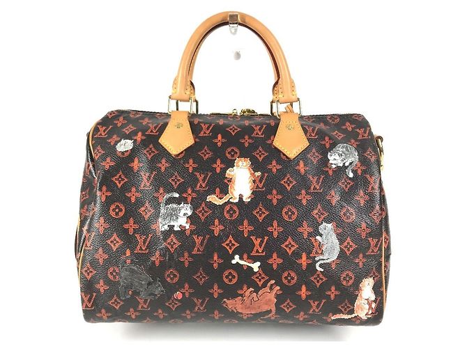Louis Vuitton Monogram Catgram Cat Speedy Bandoulière 30NM Marrone Arancione - vista 3