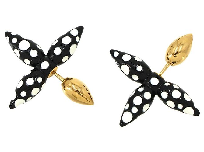 Louis Vuitton LV x YK Infinity Dot Boucles d'Oreilles Louisette Earrings Schwarz Weiß Golden - Ansicht 2