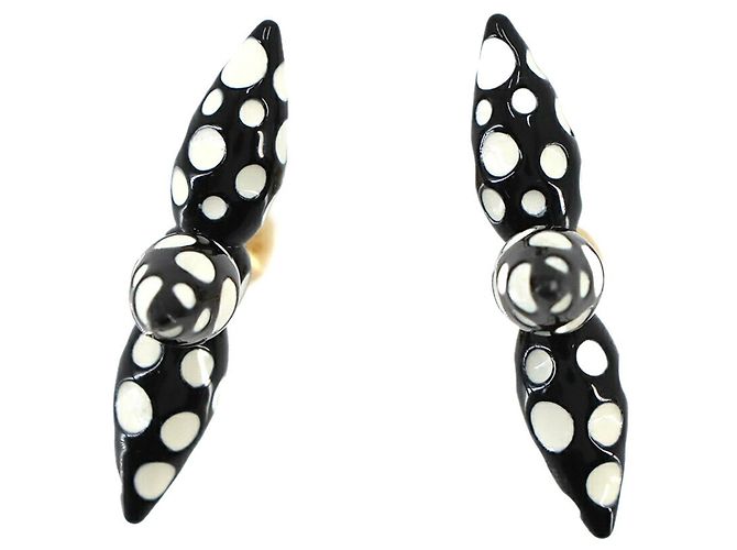 Louis Vuitton LV x YK Infinity Dot Boucles d'Oreilles Louisette Earrings Schwarz Weiß Golden - Ansicht 4
