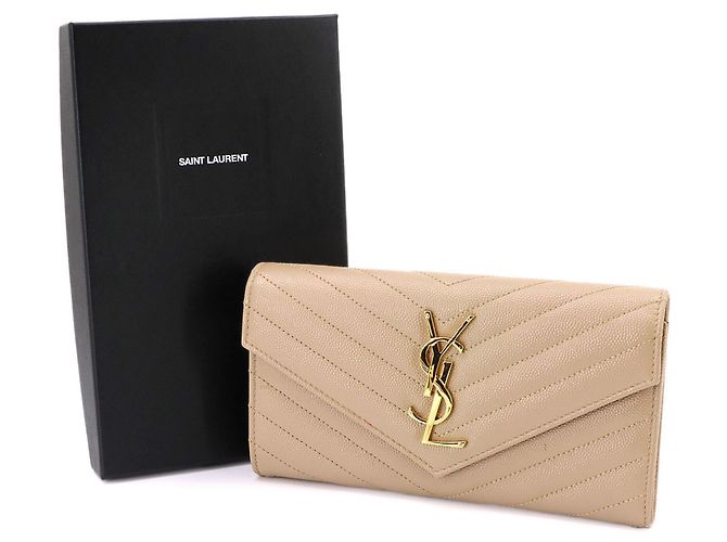 Cartera bi-fold de piel beige Yves Saint Laurent - vista 2