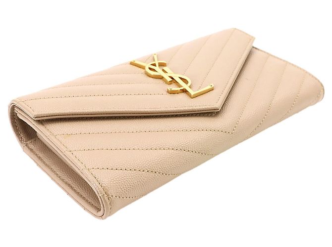 Cartera bi-fold de piel beige Yves Saint Laurent - vista 4