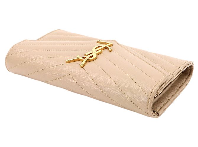 Cartera bi-fold de piel beige Yves Saint Laurent - vista 5