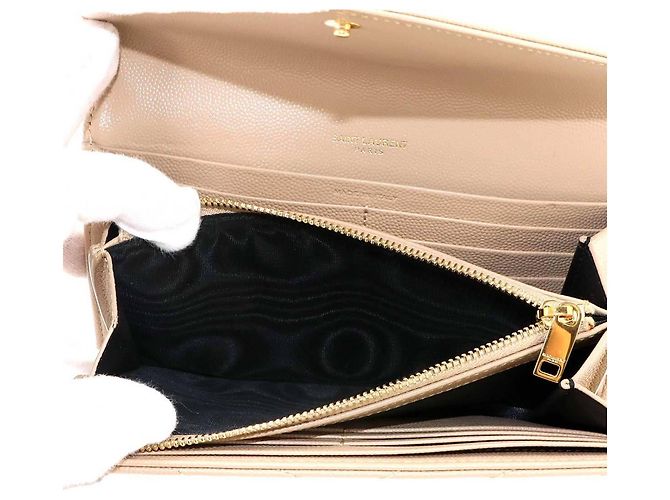 Cartera bi-fold de piel beige Yves Saint Laurent - vista 7