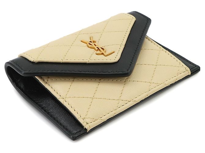 Autre Marque Porte-cartes à rabat Saint Laurent Gaby Noir Beige - vue 3