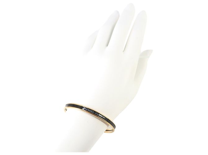 Hermès Bracelete Hermes Uni Enamel em Preto e Dourado - vista 6