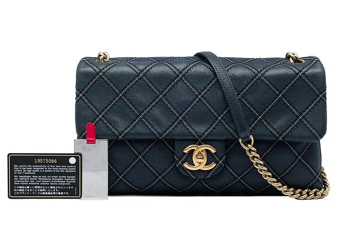 Chanel Blue Jumbo Quilted Calfskin Triple Stitched Flap Blu navy - vista 7