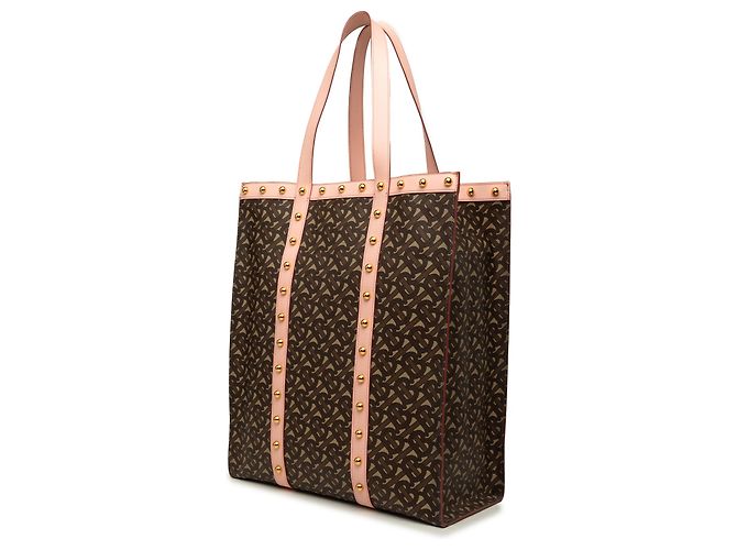 Burberry Brown TB Monogram E Canvas und Leder Tote mit Nieten, vertikal - Ansicht 2