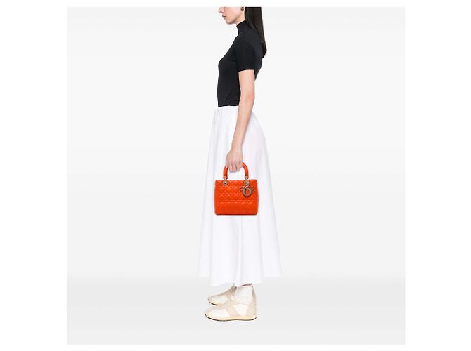 Autre Marque Dior Orange Medium Lambskin Cannage Lady Dior Arancione - vista 5