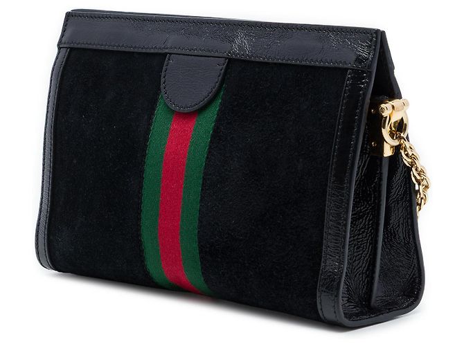 Gucci Borsa a Tracolla Ophidia Chain Piccola in Suede Nero - vista 2