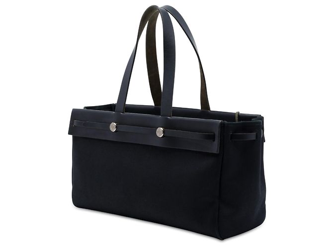 Hermès Black Toile and Vache Hunter Herbag Cabas MM Preto - vista 2