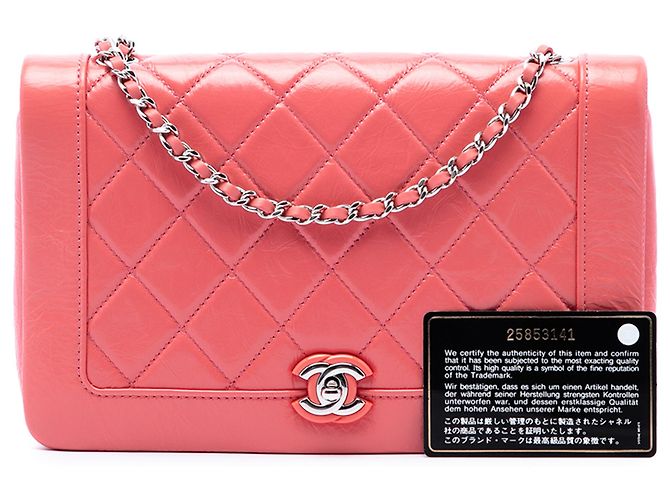 Chanel Pink Small Quilted Crumpled Calfskin Bi Vintage Full Flap Rosa - vista 7