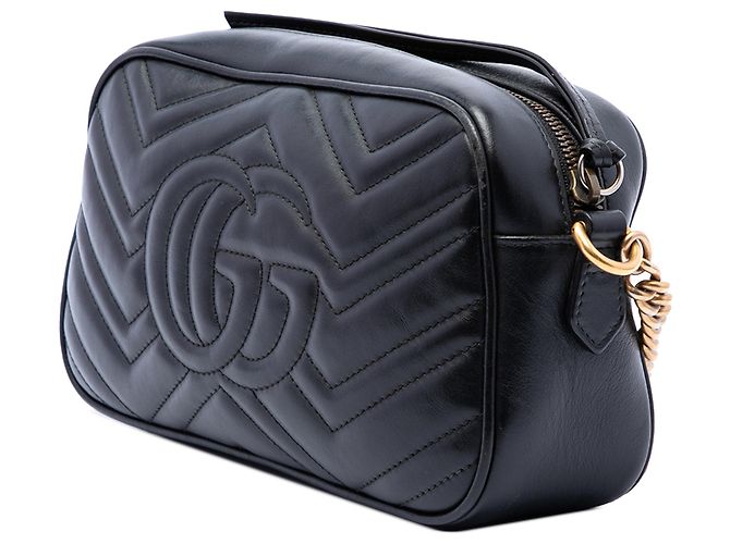 Gucci Borsa a tracolla Small GG Marmont Matelassé in pelle di vitello nera Nero - vista 2