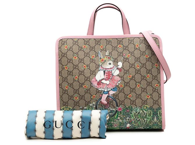 Borsa Satchel Gucci Beige Yuko Higuchi GG Supreme Rabbit - vista 7