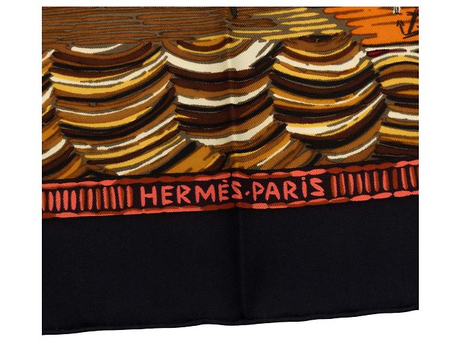 Pañuelo de seda Hermès Brown Marine Naive 90 Castaño - vista 3