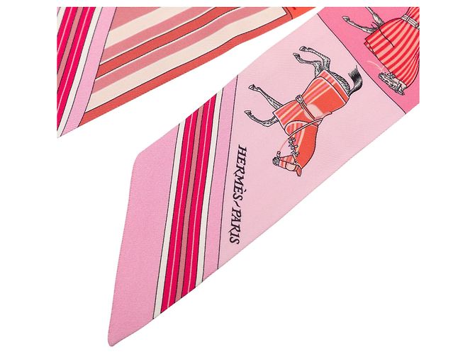 Twilly in seta Hermès Pink Couvertures Nouvelles Rosa - vista 2