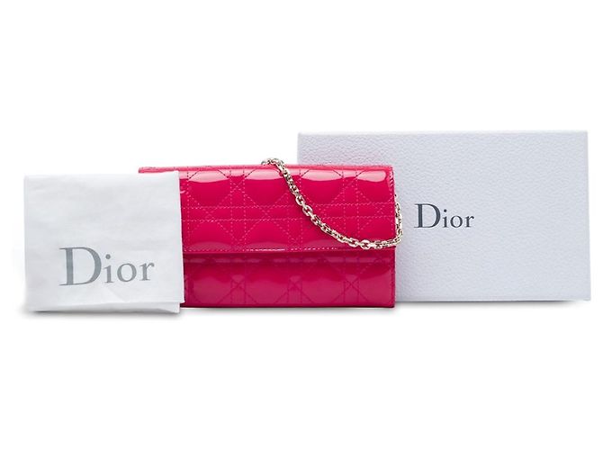 Cartera con cadena Lady Dior de piel charol rosa Cannage de Dior - vista 6