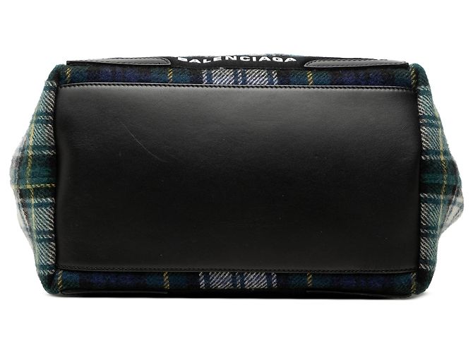 Balenciaga Cabas S in lana a quadri verde e blu navy Verde scuro - vista 3