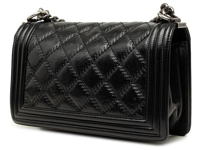 Le Boy Chanel Black Old Medium Quilted Lambskin Double Stitch Boy Flap Preto - vista 2