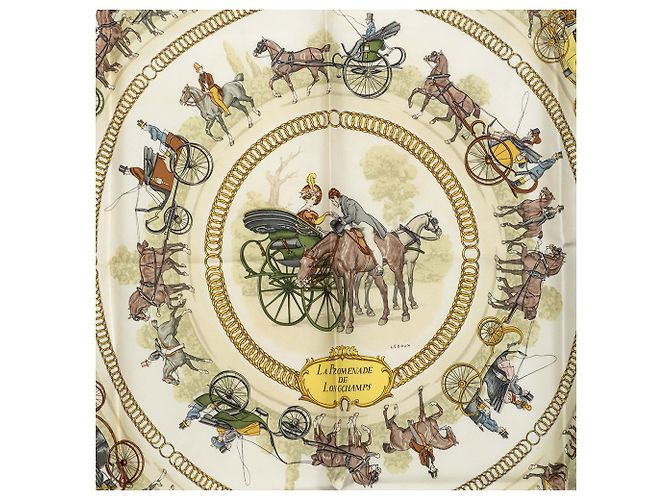 Pañuelo de seda Hermès Beige La Promenade de Longchamps 90 - vista 2