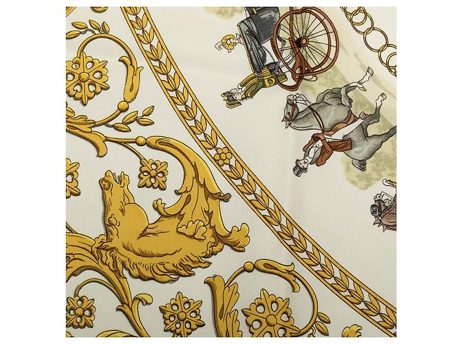 Pañuelo de seda Hermès Beige La Promenade de Longchamps 90 - vista 5