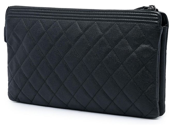 Chanel Black Quilted Caviar Boy O Case Zip Clutch Schwarz - Ansicht 2