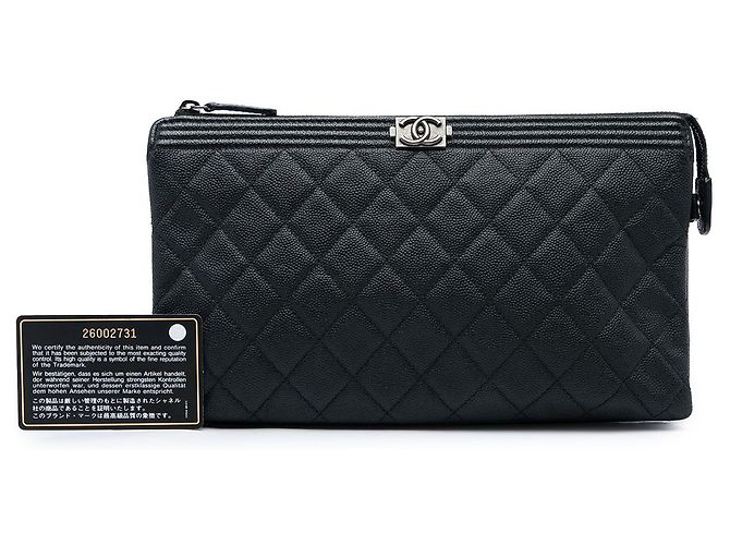 Chanel Black Quilted Caviar Boy O Case Zip Clutch Schwarz - Ansicht 6