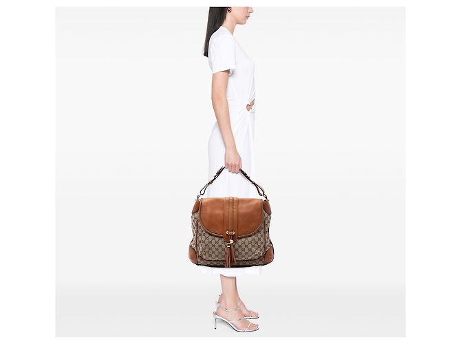Gucci Marrakech Schultertasche aus beigem GG Canvas - Ansicht 6