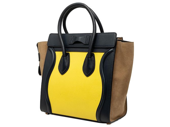 Céline Celine Yellow Micro Tricolor Calfskin and Suede Luggage Tote Giallo - vista 2