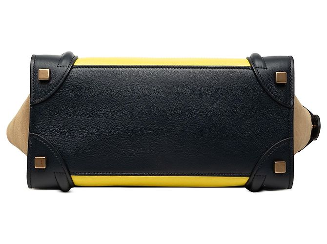 Céline Celine Yellow Micro Tricolor Calfskin and Suede Luggage Tote Giallo - vista 3