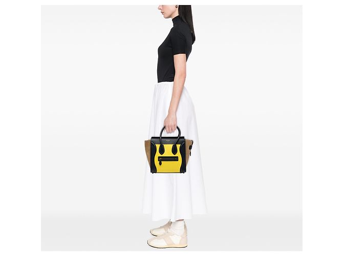 Céline Celine Yellow Micro Tricolor Calfskin and Suede Luggage Tote Giallo - vista 6