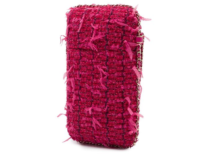 Chanel Handyhalter mit Kette aus rosa Tweed Pink - Ansicht 2