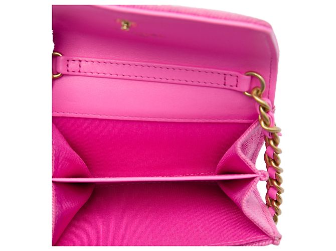 Portamonete Chanel 19 Flap in denim matelassé rosa con catena - vista 4