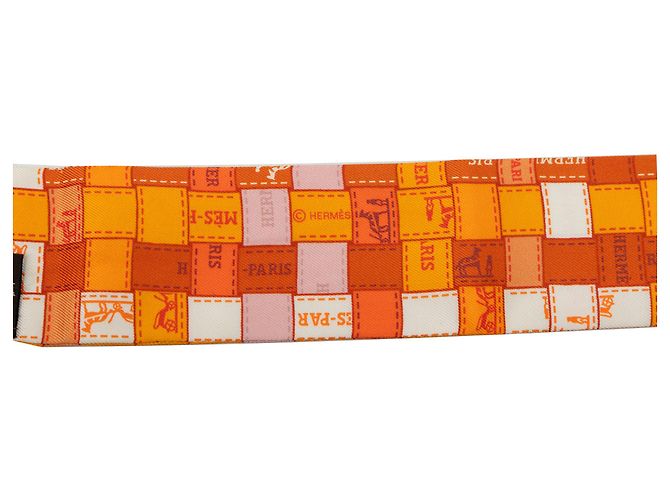 Lenço Twilly de seda Hermès Orange Bolduc Au Carre Laranja - vista 4