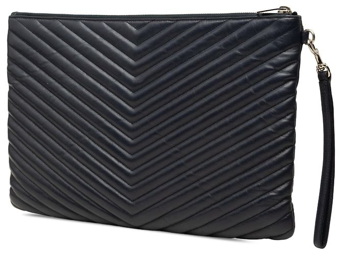 Autre Marque Saint Laurent Dokumentenhalter aus blauem Leder mit Chevron-Monogramm Marineblau - Ansicht 2