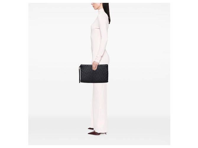 Autre Marque Saint Laurent Dokumentenhalter aus blauem Leder mit Chevron-Monogramm Marineblau - Ansicht 6