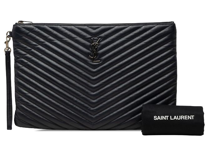 Autre Marque Saint Laurent Dokumentenhalter aus blauem Leder mit Chevron-Monogramm Marineblau - Ansicht 7