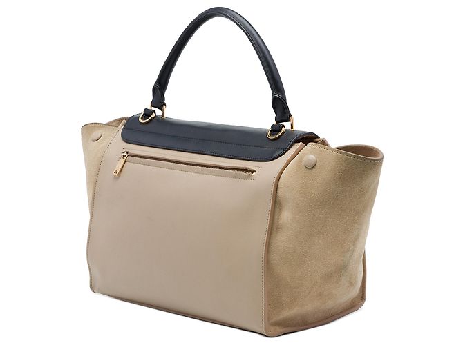 Céline Celine Beige Medium Trapeze Satchel aus bicolor Kalbsleder und Wildleder - Ansicht 2