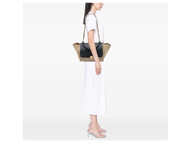 Céline Celine Beige Medium Trapeze Satchel aus bicolor Kalbsleder und Wildleder - Ansicht 6