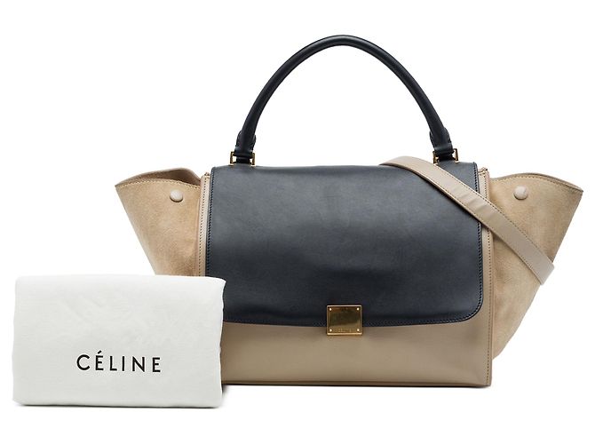 Céline Celine Beige Medium Trapeze Satchel aus bicolor Kalbsleder und Wildleder - Ansicht 7